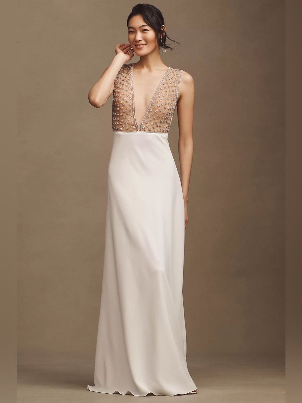 New Costarellos Bianna Crystal V-Neck Column Wedding Gown Anthropologie